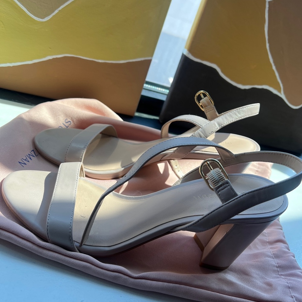 Beige Stuart Weitzman Strap Block Heel Sandals - Women